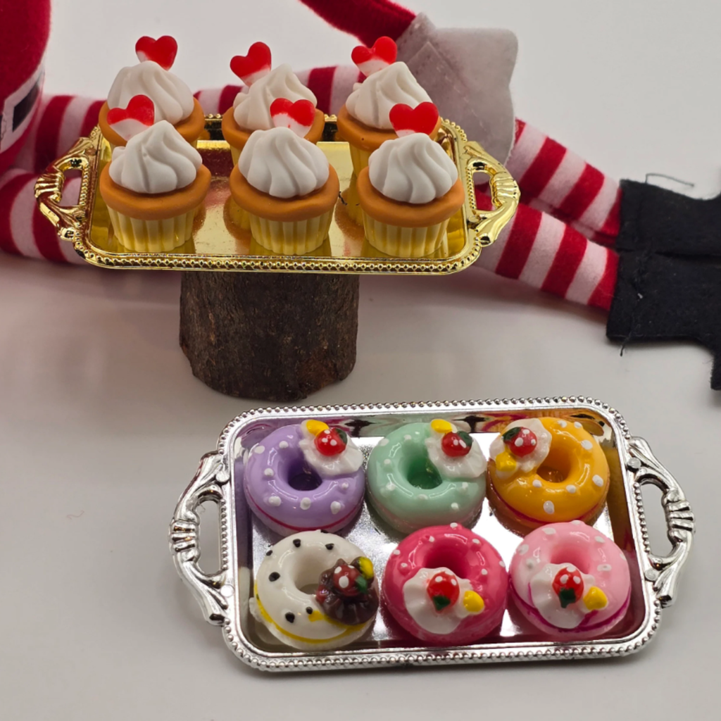 Elf Donuts & Cupcakes Dessert Tray Set Prop Scene