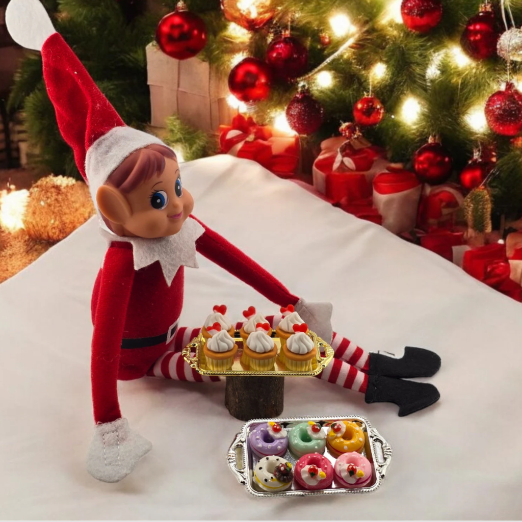 Elf Donuts & Cupcakes Dessert Tray Set Prop Scene