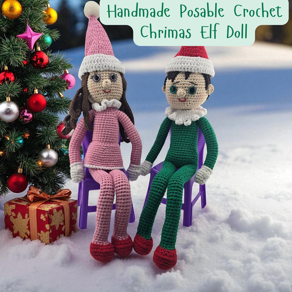 Handmade Poseable Crochet Christmas Elf Doll