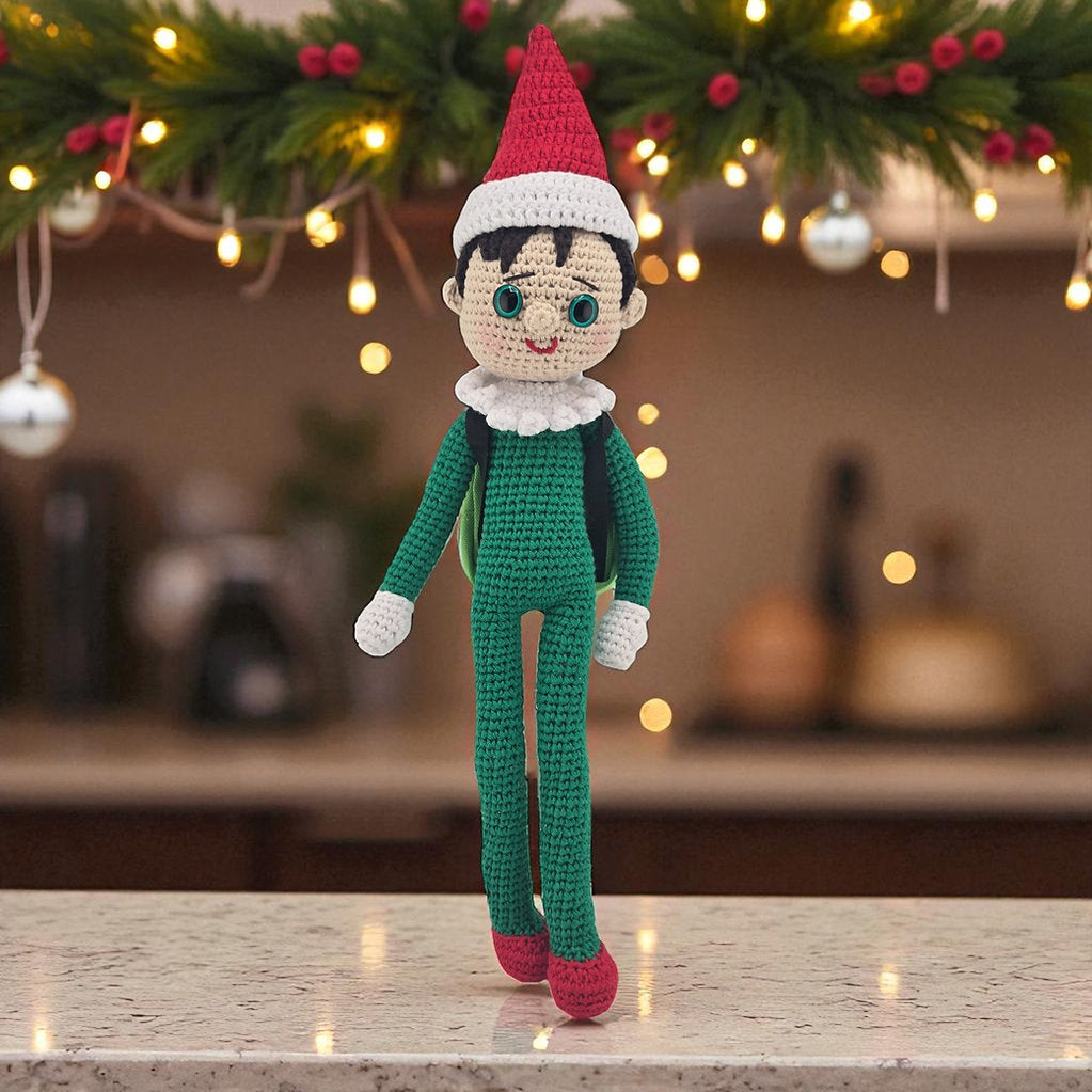 Handmade Poseable Crochet Christmas Elf Doll