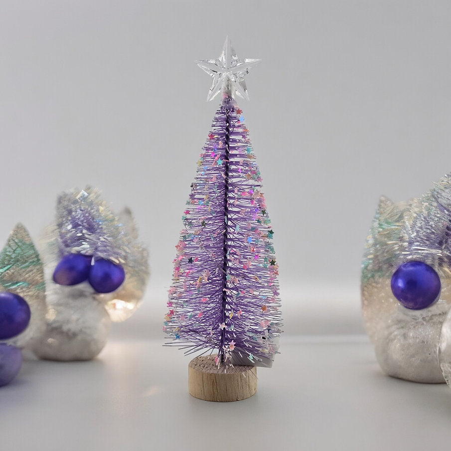 7.5" Mini Purple Christmas Tree with Star Topper & Optional LED Lights