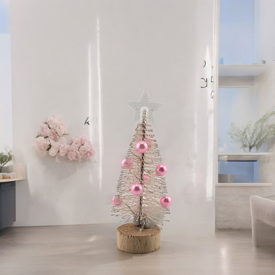 5.5" Mini Pink Ornament Christmas Tree with Optional LED Lights