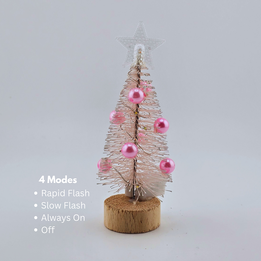5.5" Mini Pink Ornament Christmas Tree with Optional LED Lights