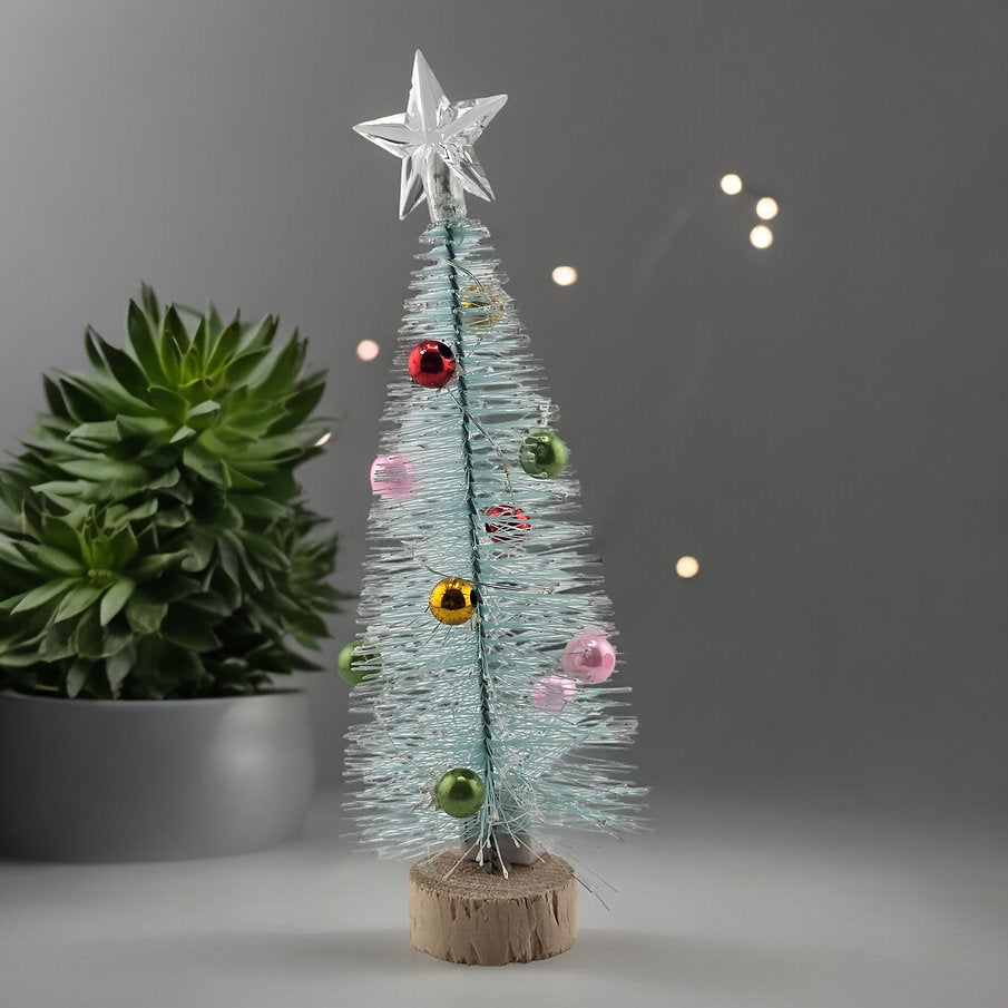 7.5" Mini Christmas Tree with Colorful Ornaments & Optional LED Lights
