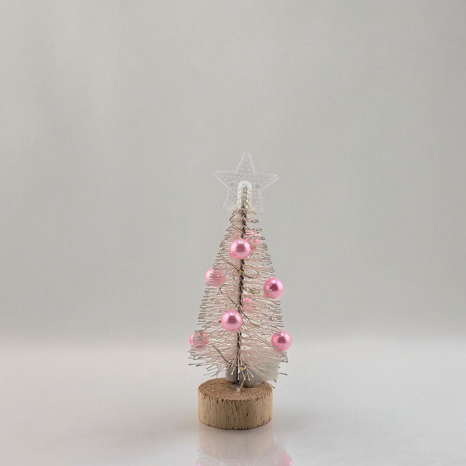5.5" Mini Pink Ornament Christmas Tree with Optional LED Lights