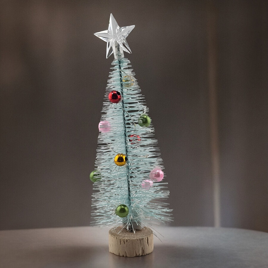 7.5" Mini Christmas Tree with Colorful Ornaments & Optional LED Lights
