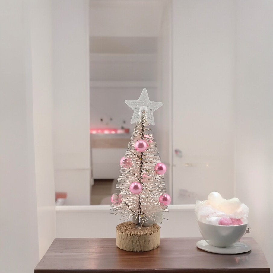 5.5" Mini Pink Ornament Christmas Tree with Optional LED Lights