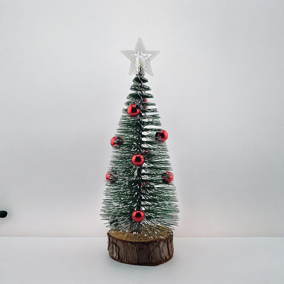 7.5" Mini Christmas Tree with Red Ornaments & Optional LED Lights