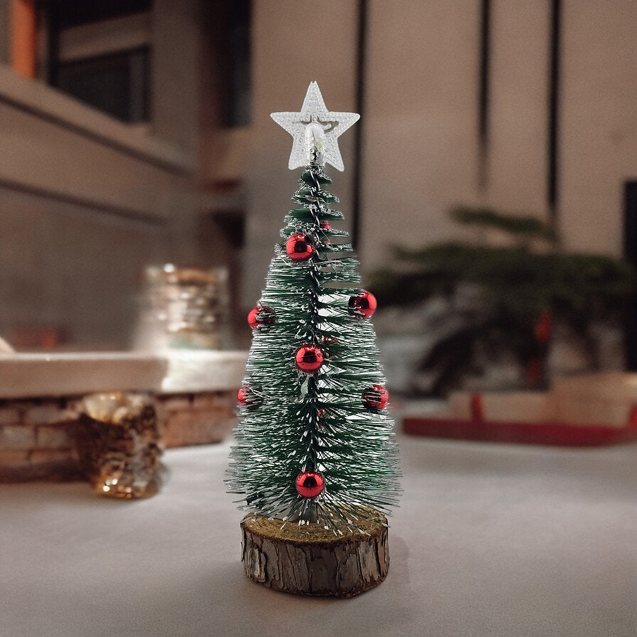 7.5" Mini Christmas Tree with Red Ornaments & Optional LED Lights