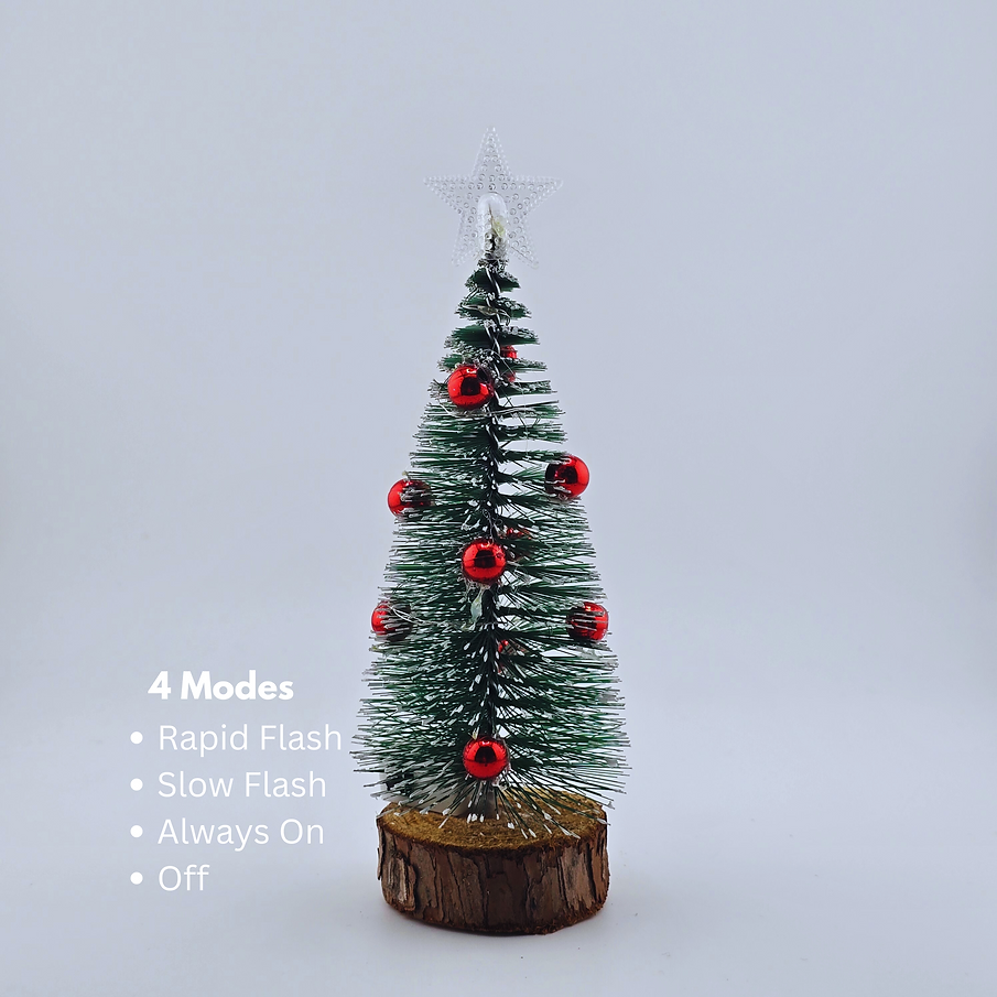 7.5" Mini Christmas Tree with Red Ornaments & Optional LED Lights