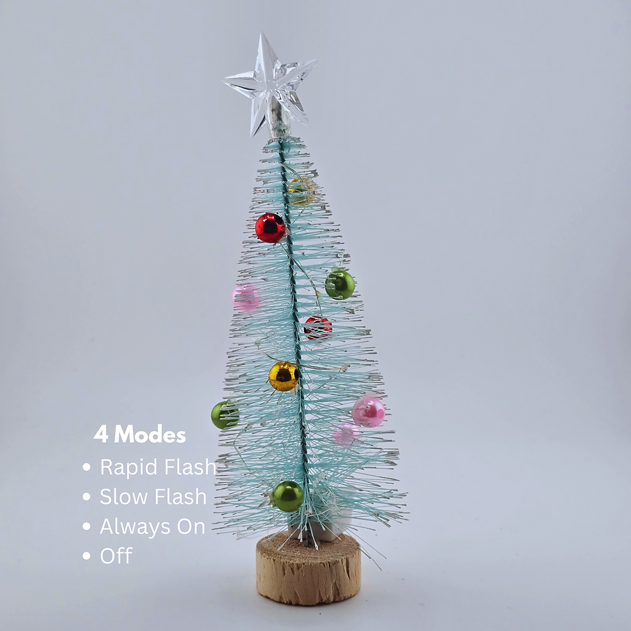 7.5" Mini Christmas Tree with Colorful Ornaments & Optional LED Lights