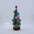 7.5" Mini Pom-Pom Christmas Tree with Wood Base & Optional LED Lights