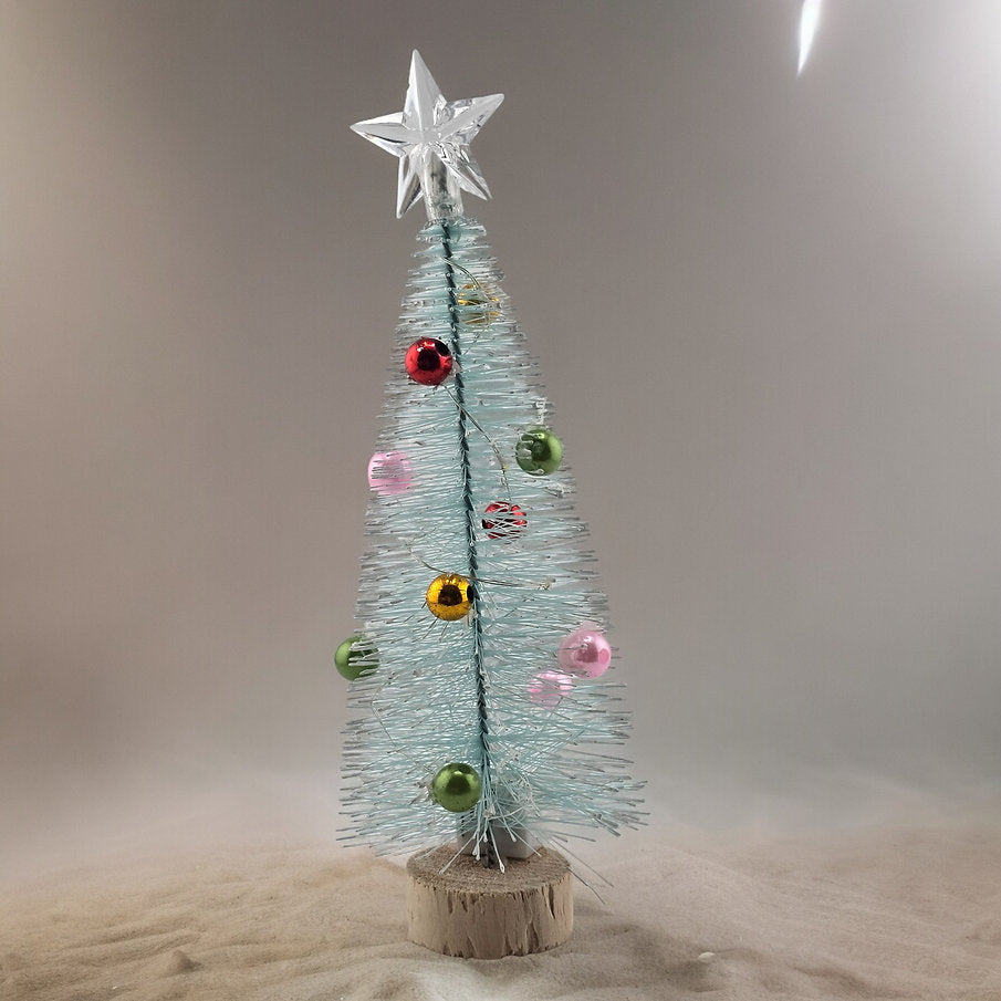 7.5" Mini Christmas Tree with Colorful Ornaments & Optional LED Lights