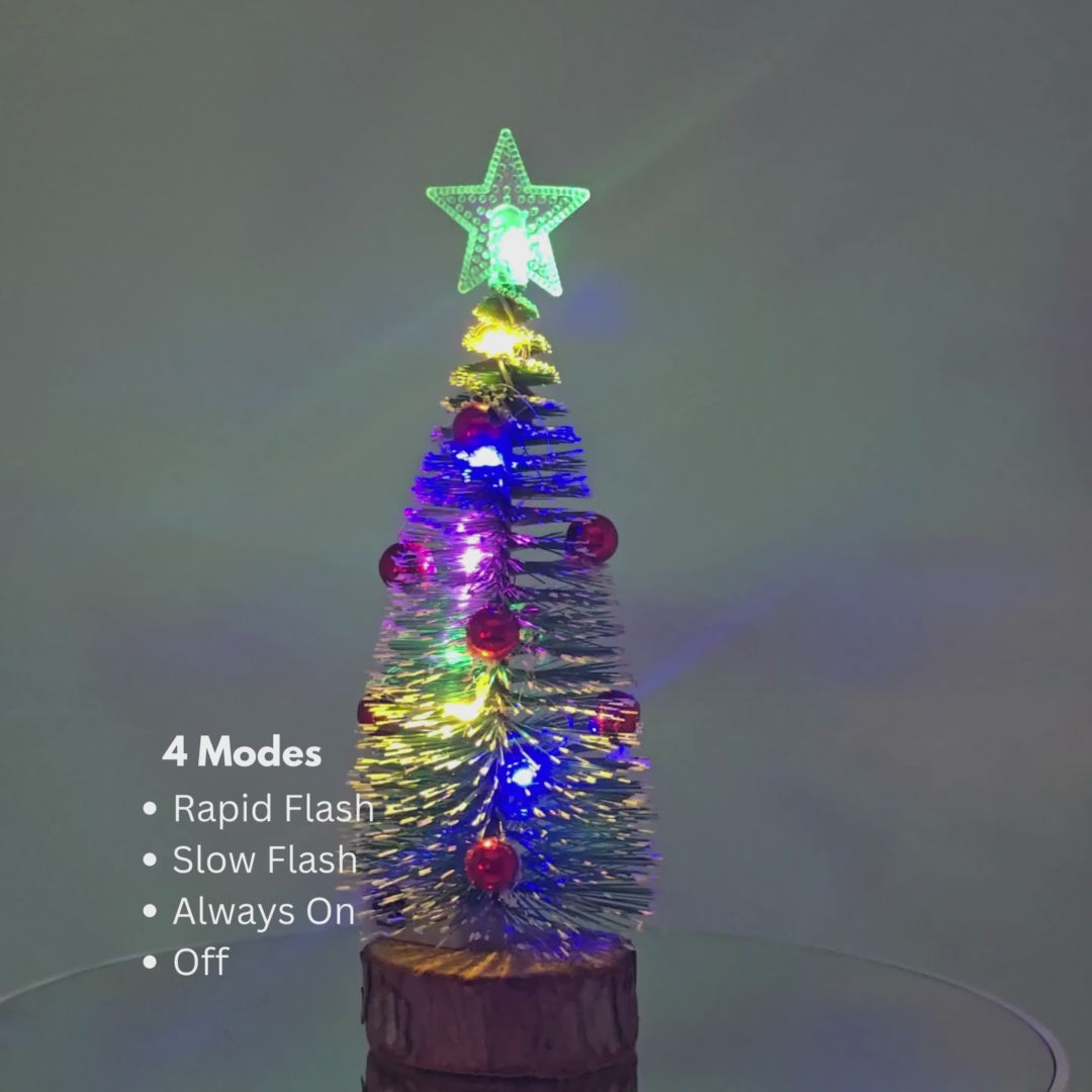 7.5" Mini Christmas Tree with Red Ornaments & Optional LED Lights